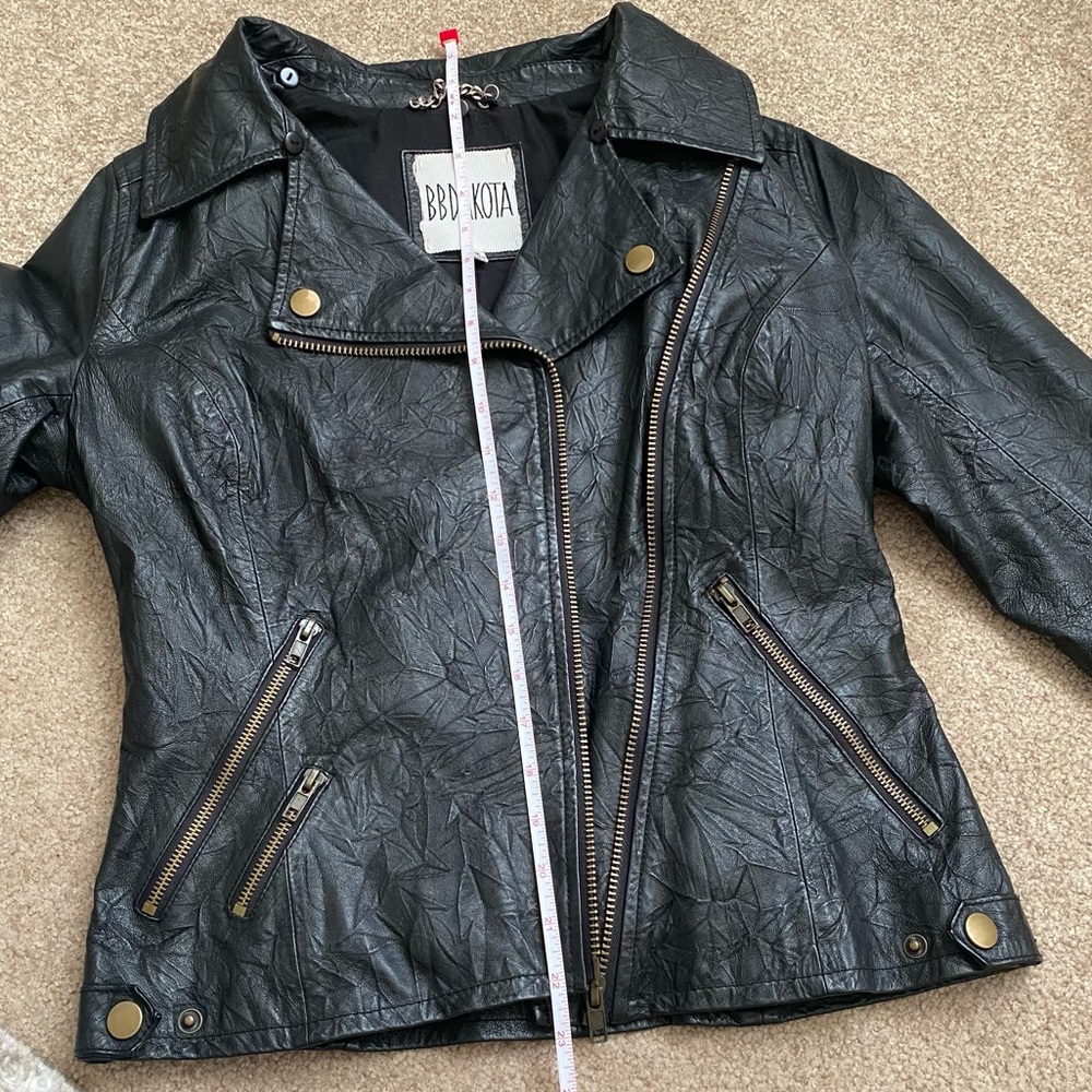 BB Dakota Black Leather Moto Jacket Faux Fur Collar Medium - Picture 13 of 14